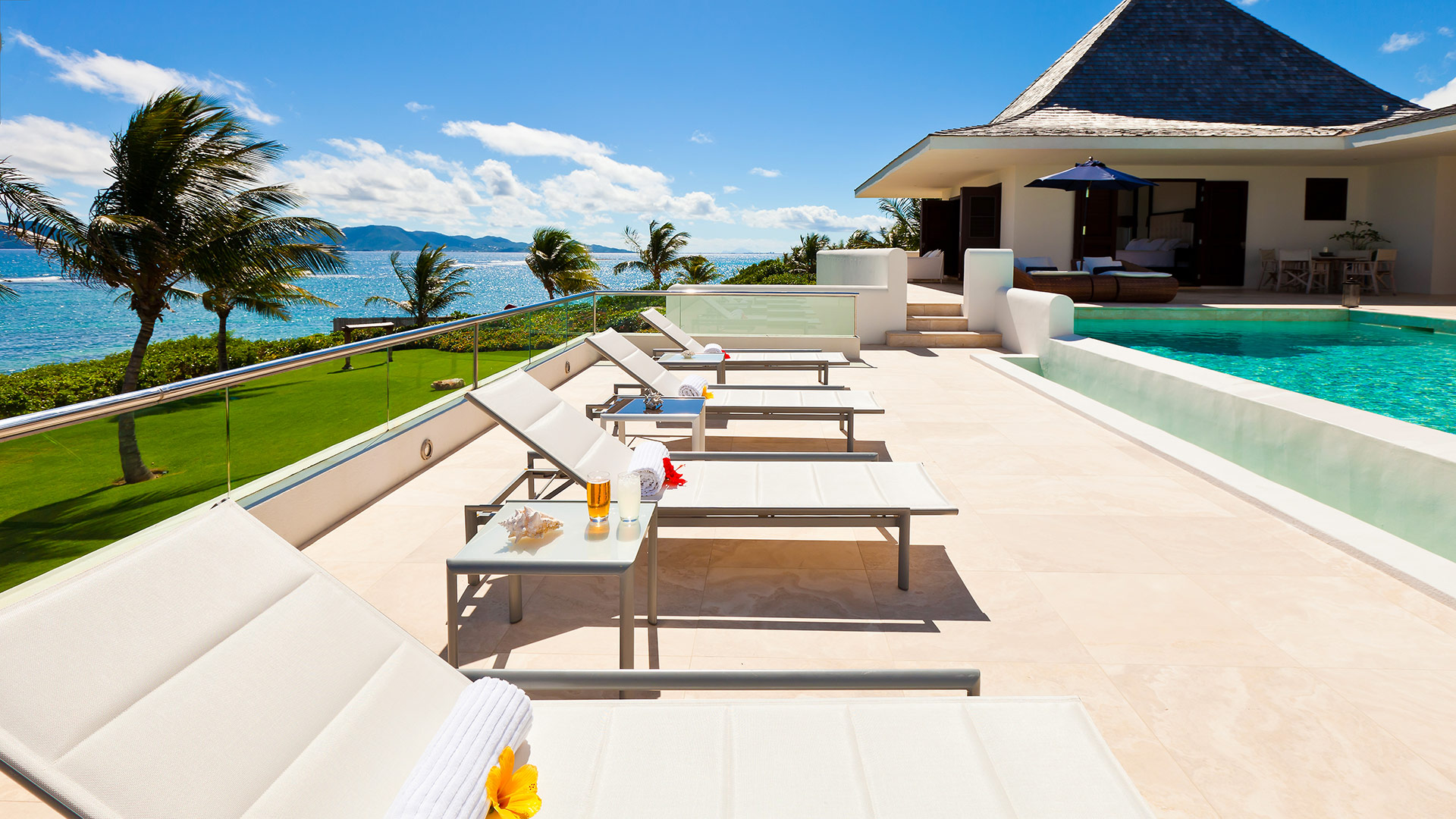 Ample space on the pool decks of two private pools makes Le Bleu Villa a great choice for an extended family or group vacation on Anguilla.
